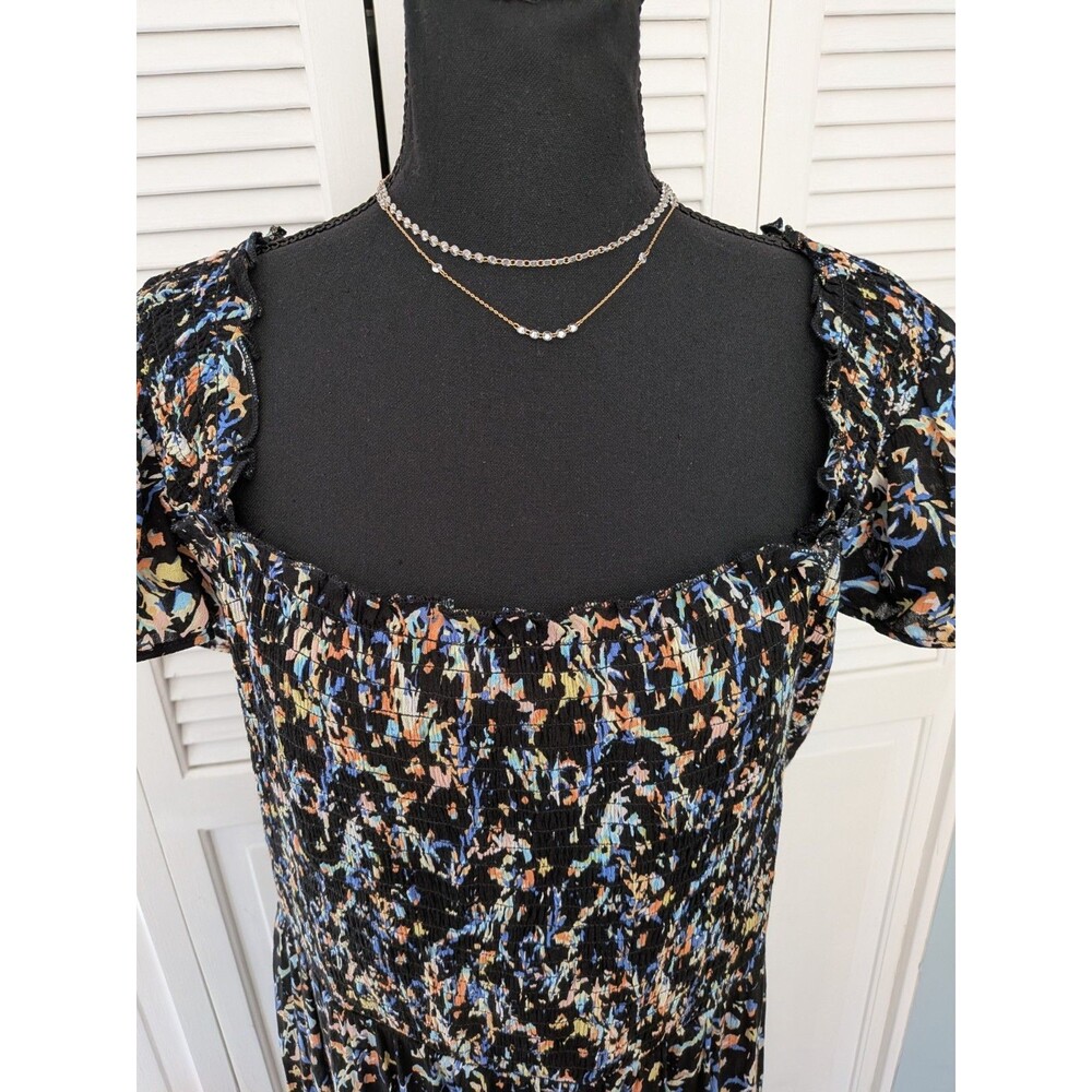 Ella Rafaella Dress Women's 3X Midi Peasant Boho Square Neck Smocked Multi Ditsy - Picture 2 of 11